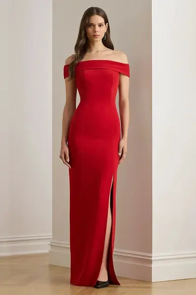 Šaty Lauren Ralph Lauren červená barva, maxi, přiléhavé, 253982109