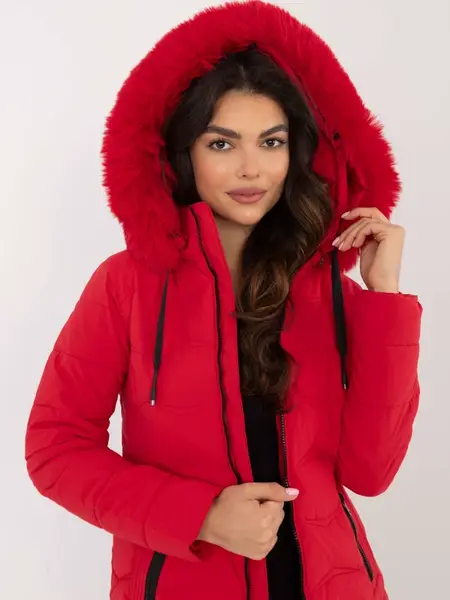 Red transitional jacket with detachable hood