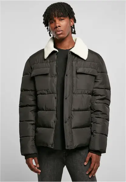 Sherpa Collar Padded Shirt Jacket Black