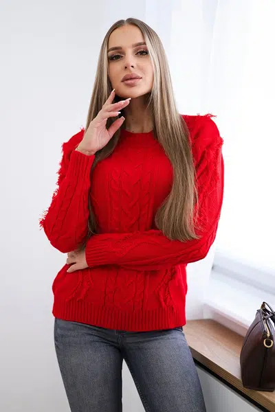 Sweater with cable weave in red