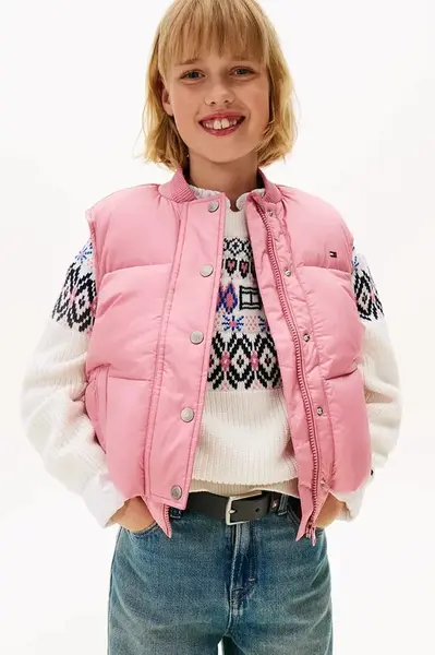 Bunda Tommy Hilfiger růžová barva, KG0KG08856