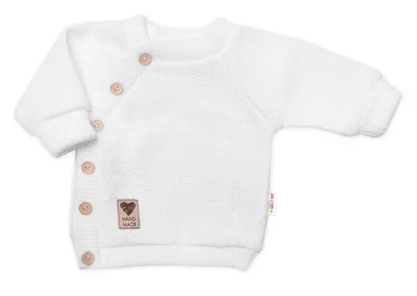 Baby Nellys Dětský pletený svetřík s knoflíčky, zap. bokem, Hand Made  bíly vel.  68/74
