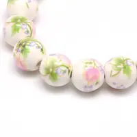 Handmade Flower Printed Porcelain Ceramic Beads Strands