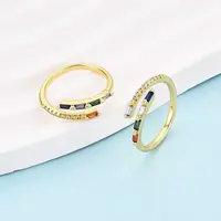 Brass Micro Pave Cubic Zirconia Cuff Rings for Women