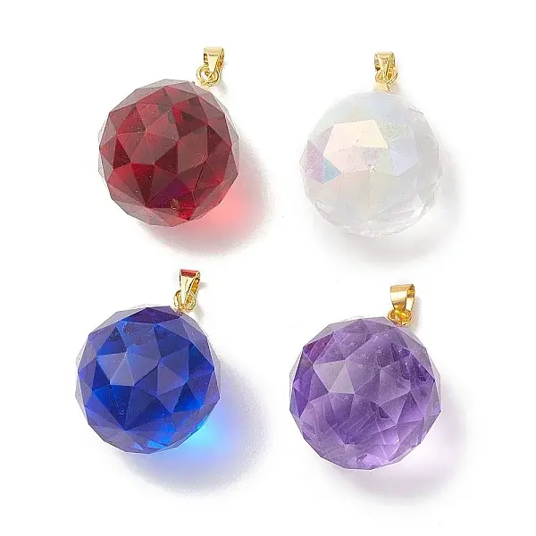 Faceted Transparent K9 Glass with Brass Pendants