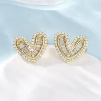 Heart Brass Micro Pave Clear Cubic Zirconia Cuff Earrings