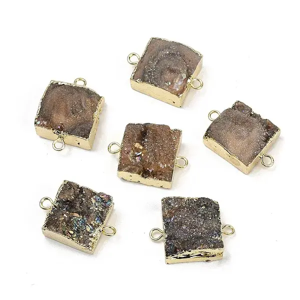 Electroplated Natural Druzy Agate Connector Charms