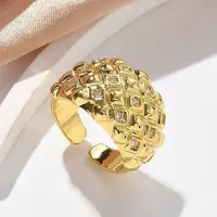 Brass Micro Pave Clear Cubic Zirconia Cuff Rings for Women