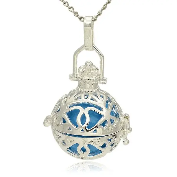 Silver Color Plated Brass Hollow Round Cage Pendants