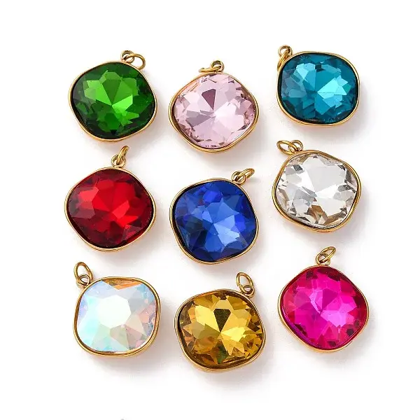 316 Stainless Steel Faceted Glass Pendants