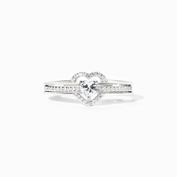 2Pcs Heart 925 Sterling Silver Micro Pave Clear Cubic Zirconia Finger Rings for Women