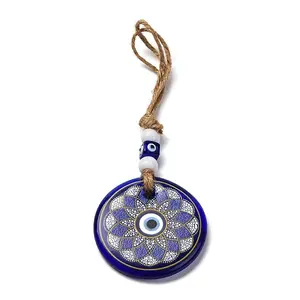 Flat Round with Evil Eye Lampwork Pendant Decoration