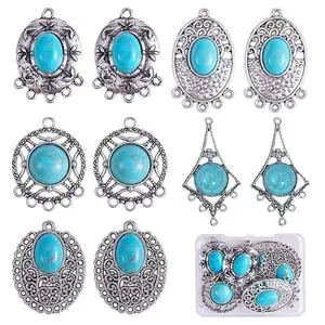 10pcs Turquoise+alloy pendant Vintage alloy earring head diy handmade material(5 styles)