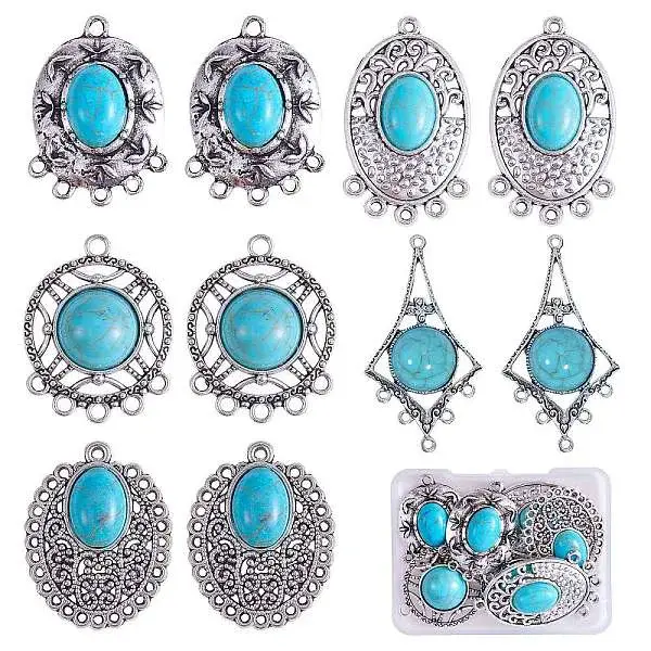 10pcs Turquoise+alloy pendant Vintage alloy earring head diy handmade material(5 styles)