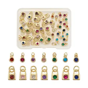 56Pcs 14 Style Brass Micro Pave Cubic Zirconia Charms