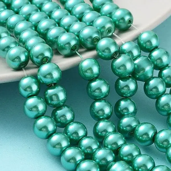 Baking Paint Pearlized Glass Pearl Round Bead Strands