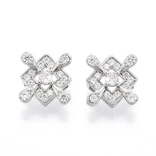 925 Sterling Silver Micro Pave Clear Cubic Zirconia Slide Charms