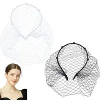2Pcs 2 Colors Bridal Pearl Mesh Veil Cloth Hair Bands