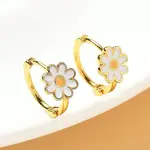 Daisy Brass Enamel Hoop Earrings for Women