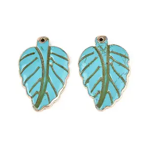 Dyed Synthetic Turquoise Leaf Pendants