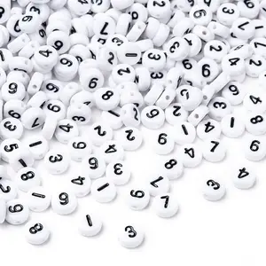 Mix Numbers White Flat Round Acrylic Beads