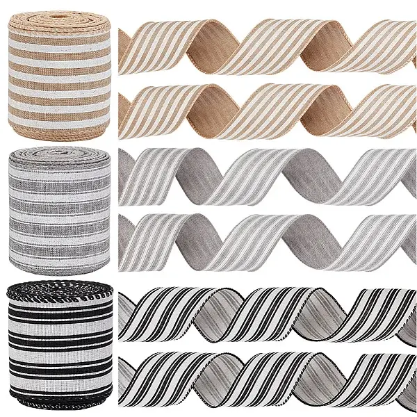 3 Rolls 3 Colors Polyester Striped Ribbons