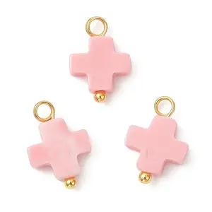 Synthetic Coral Dyed Pink Cross Charms