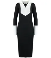 Pri Elegant ribbed dress with a LILA collar