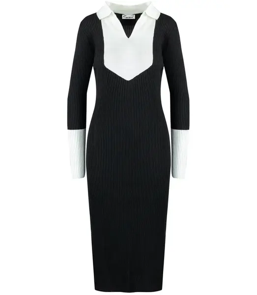 Pri Elegant ribbed dress with a LILA collar