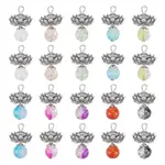30Pcs 10 Color Zinc Alloy Lotus with Crackle Glass Round Beads Pendant
