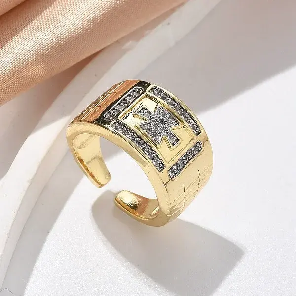 Brass Micro Pave Clear Cubic Zirconia Cuff Rings for Women