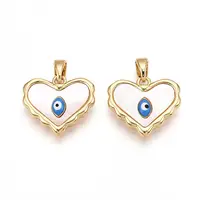 Brass Pave Natural Shell Heart Pendants