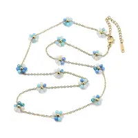 Glass Flower Link Chain Necklaces