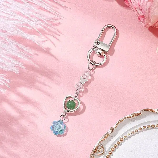 Flower Acrylic & Dyed Natural Jade Beads Pendant Decorations