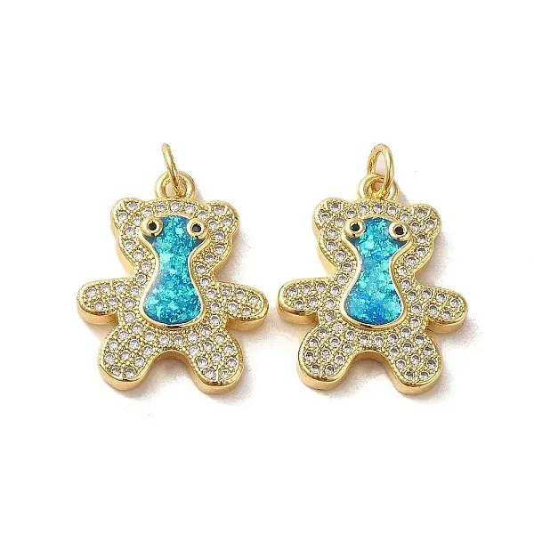 Brass Micro Pave Cubic Zirconia with Synthetic Opal Pendants