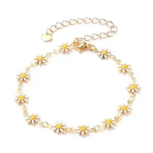 Brass Enamel Daisy Link Bracelets