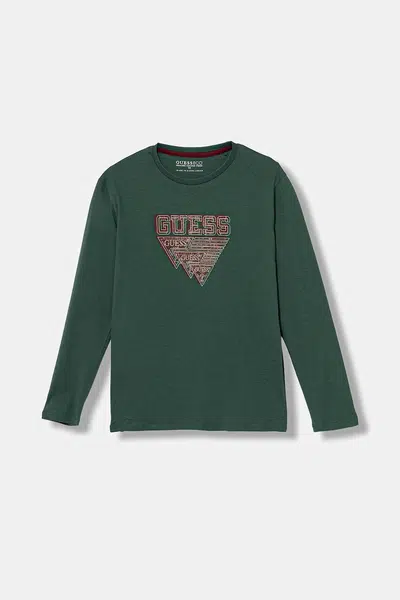 Dětské bavlněné tričko s dlouhým rukávem Guess zelená barva, s potiskem, L5YI27 K8HM4
