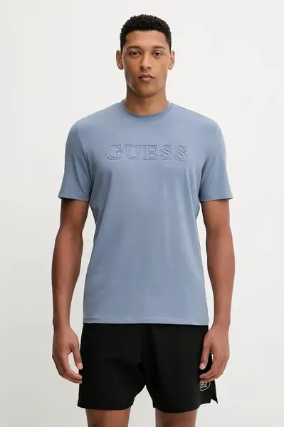 Tričko Guess ALPHY pánské, modrá barva, s aplikací, Z2YI11 J1314