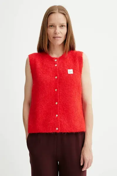 Vesta s příměsí vlny American Vintage dámská, červená barva, EAST19MC