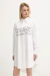 Bavlněné šaty MM6 Maison Margiela béžová barva, mini, oversize, S52CT0787.M35152