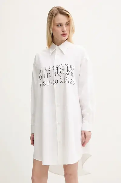 Bavlněné šaty MM6 Maison Margiela béžová barva, mini, oversize, S52CT0787.M35152