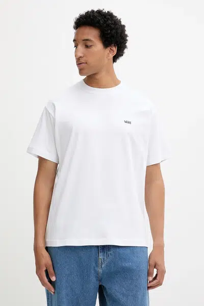 Bavlněné tričko Vans pánské, bílá barva, s potiskem, VN000R9XWHT1