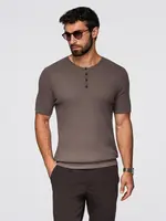 Ombre Men's knitted t-shirt with buttons at the neckline - ash
