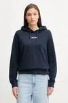 Bavlněná mikina Tommy Jeans dámská, tmavomodrá barva, s kapucí, s potiskem, DW0DW20943