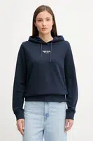 Bavlněná mikina Tommy Jeans dámská, tmavomodrá barva, s kapucí, s potiskem, DW0DW20943