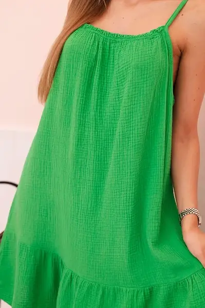 Kesi Włoski Dámské mušelínové šaty s ramínky a volánem zelený