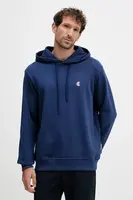 Bavlněná mikina Just Cavalli pánská, tmavomodrá barva, s kapucí, hladká, 79OAIT06 CF500