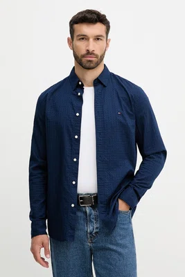 Bavlněná košile Tommy Hilfiger pánská, tmavomodrá barva, regular, s klasickým límcem, MW0MW39446