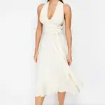 Trendyol Bridal Ecru Belted Maxi Knitted Tie Beach Dress