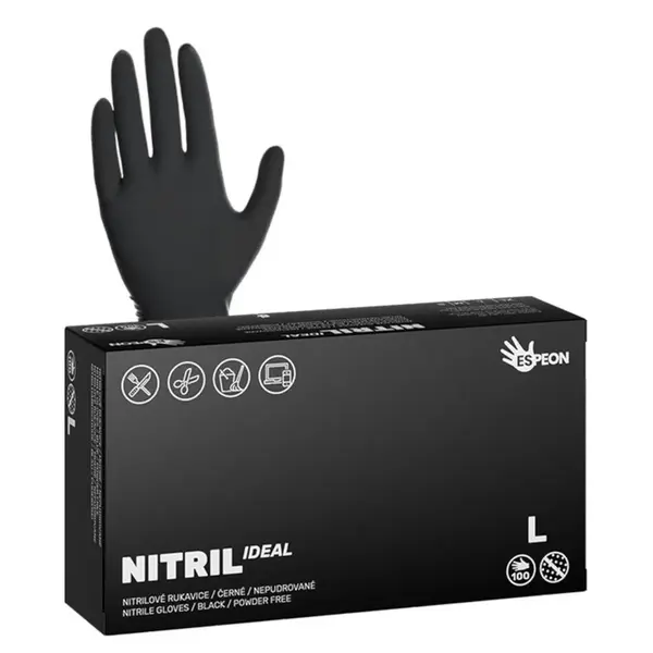 Nitrilové rukavice Espeon Nitril Ideal - 100 ks, černé, velikost L (100085) + dárek zdarma